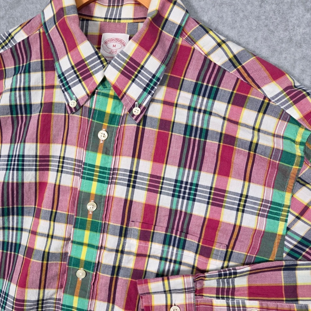 Brooks Brothers Men Medium Long Sleeve‎ Button Down Shirt Red Green Plaid 346